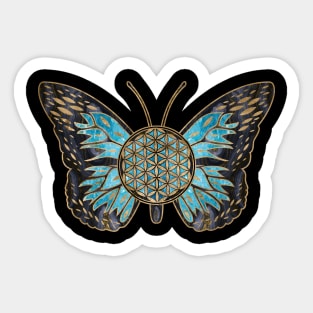 Flower of Life Butterfly - Blue Gemstone and gold Sticker